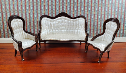 Dollhouse Miniature Victorian Living Room Set Sofa Chairs 1:12 Scale Furniture Walnut Finish - Miniature Crush