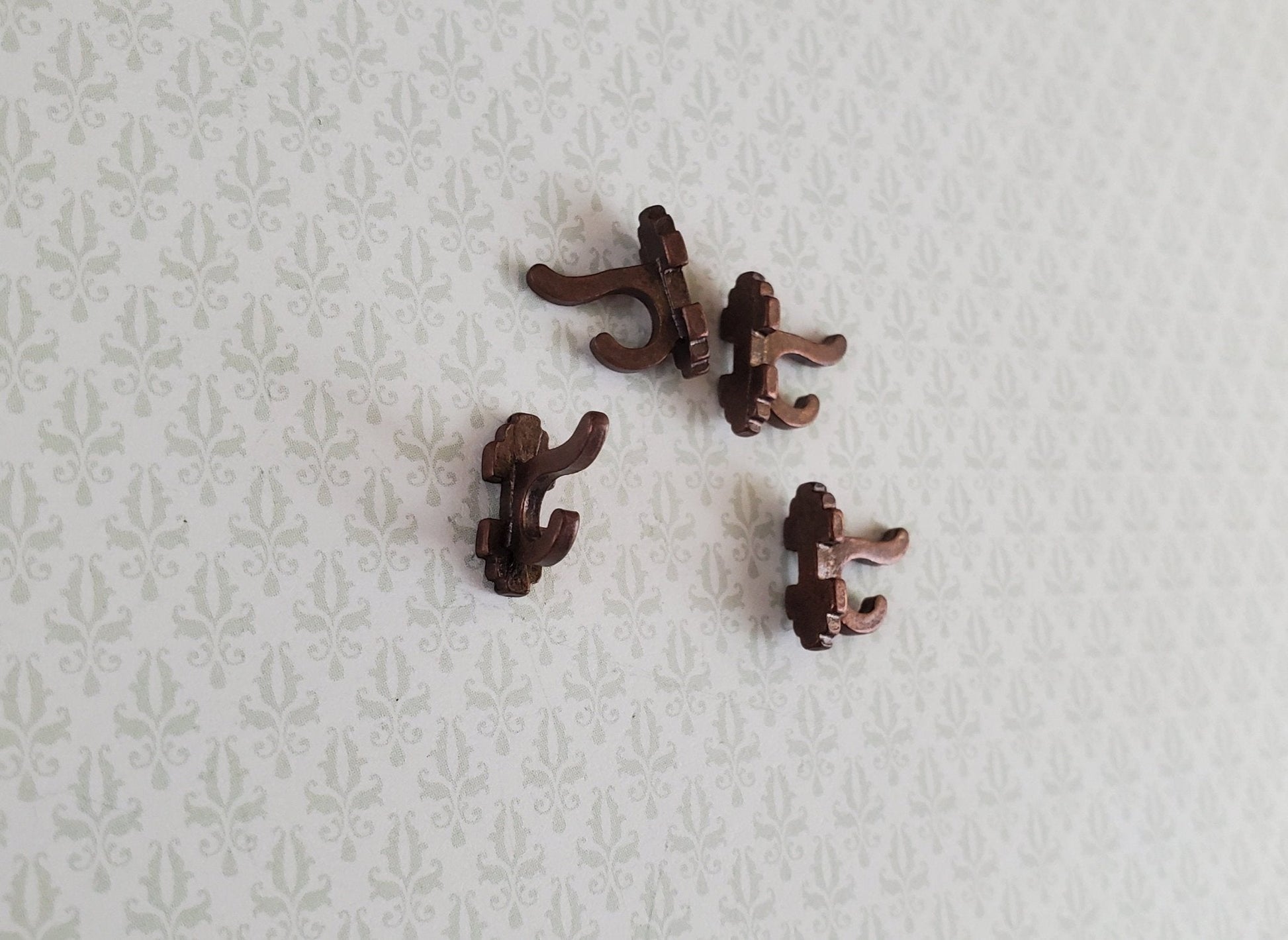 Dollhouse Miniature Wall Hooks Set of 4 Metal 1:12 Scale Bronze Finish 1/2" - Miniature Crush