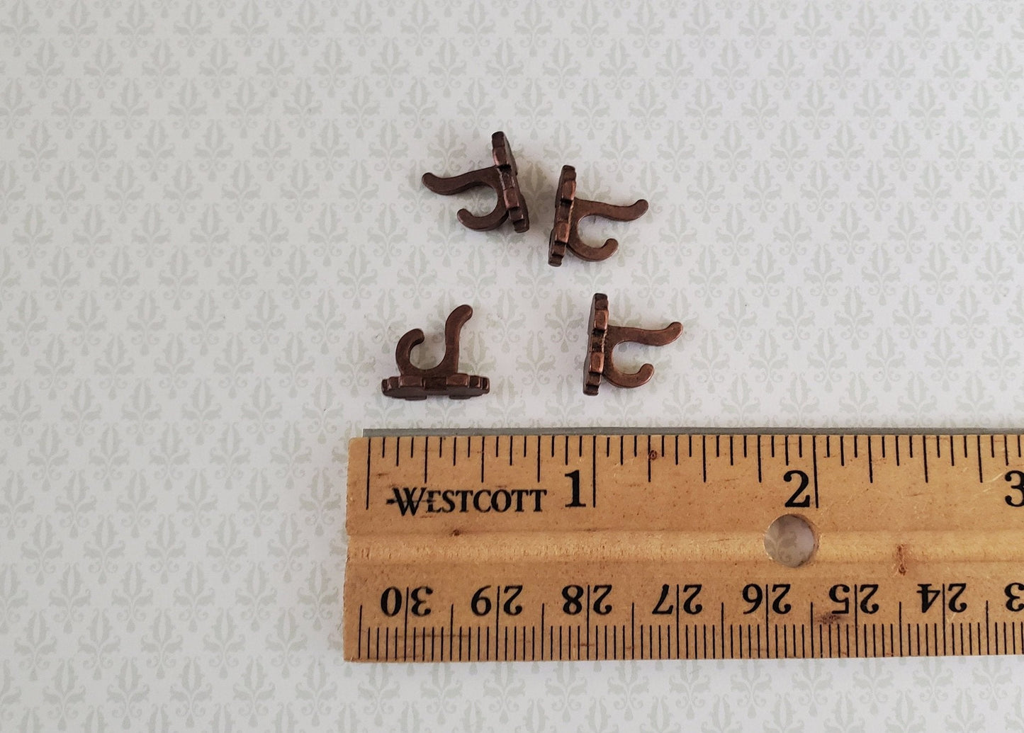Dollhouse Miniature Wall Hooks Set of 4 Metal 1:12 Scale Bronze Finish 1/2" - Miniature Crush