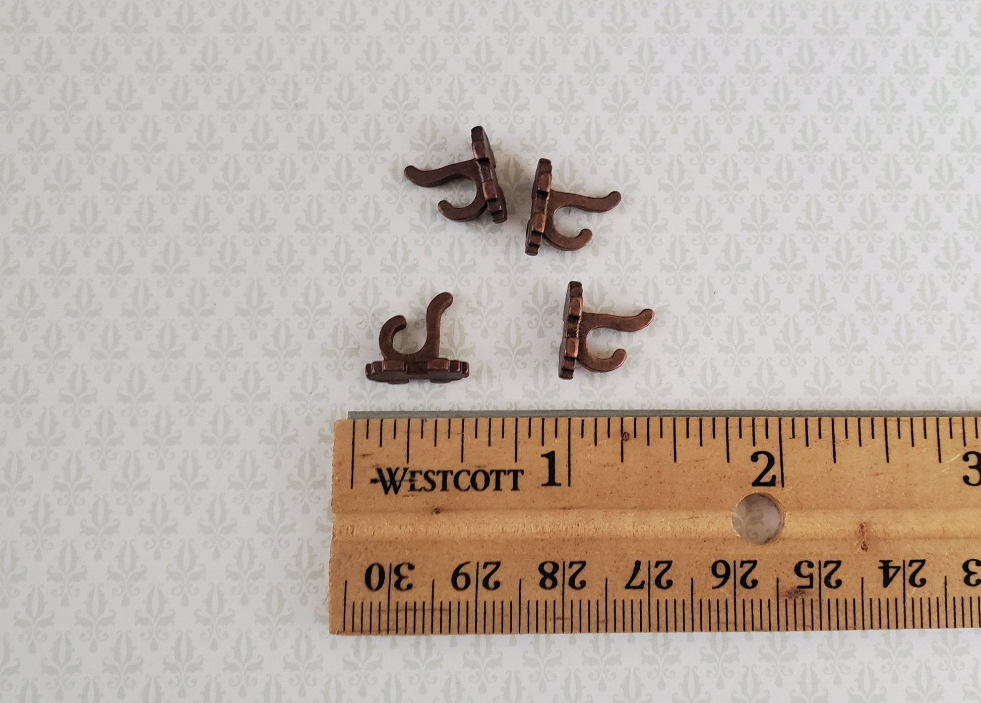 Dollhouse Miniature Wall Hooks Set of 4 Metal 1:12 Scale Bronze Finish 1/2" - Miniature Crush