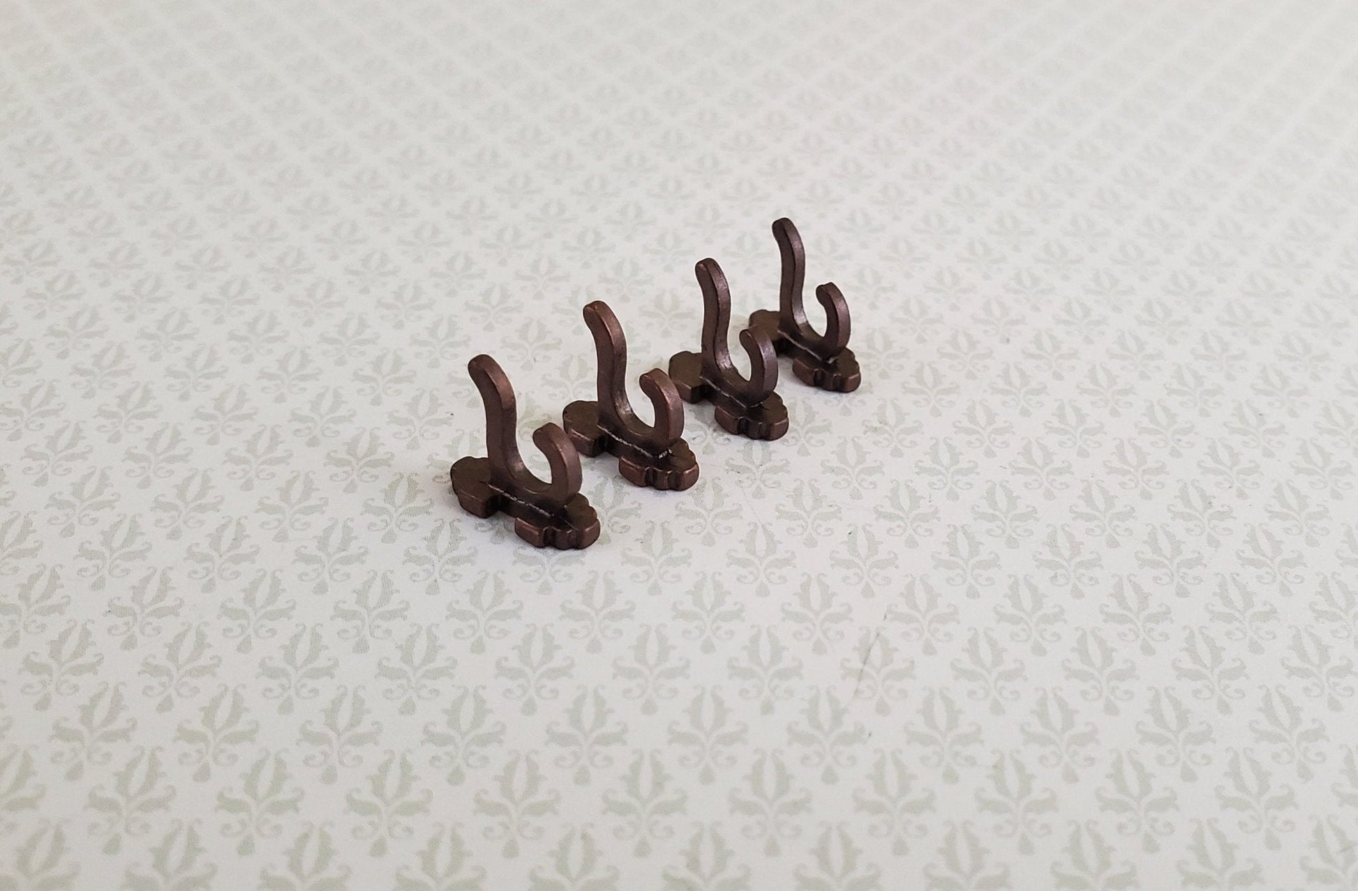 Dollhouse Miniature Wall Hooks Set of 4 Metal 1:12 Scale Bronze Finish 1/2" - Miniature Crush