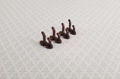 Dollhouse Miniature Wall Hooks Set of 4 Metal 1:12 Scale Bronze Finish 1/2" - Miniature Crush