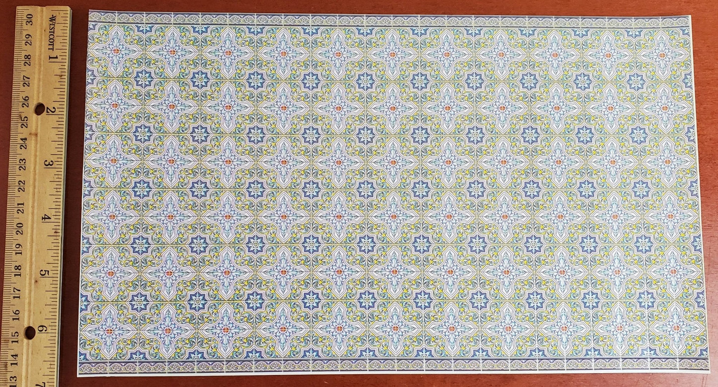 Dollhouse Miniature Wall or Floor Tiles Blues Greens Embossed 1:12 Scale World Model - Miniature Crush