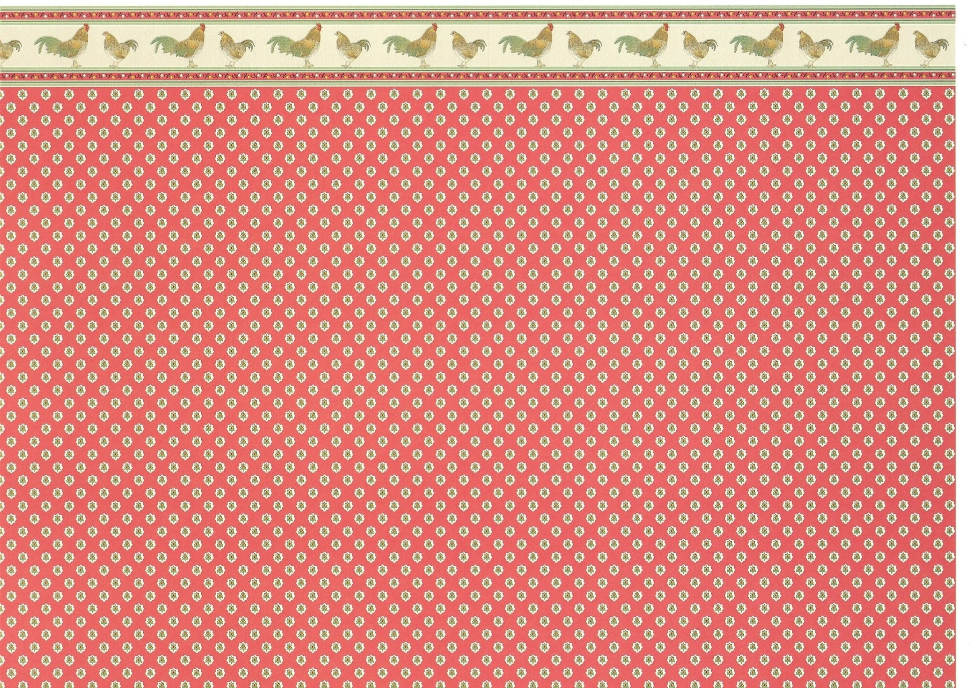 Dollhouse Miniature Wallpaper Brodnax Kitchen Red "Rooster" 1:12 Scale - Miniature Crush