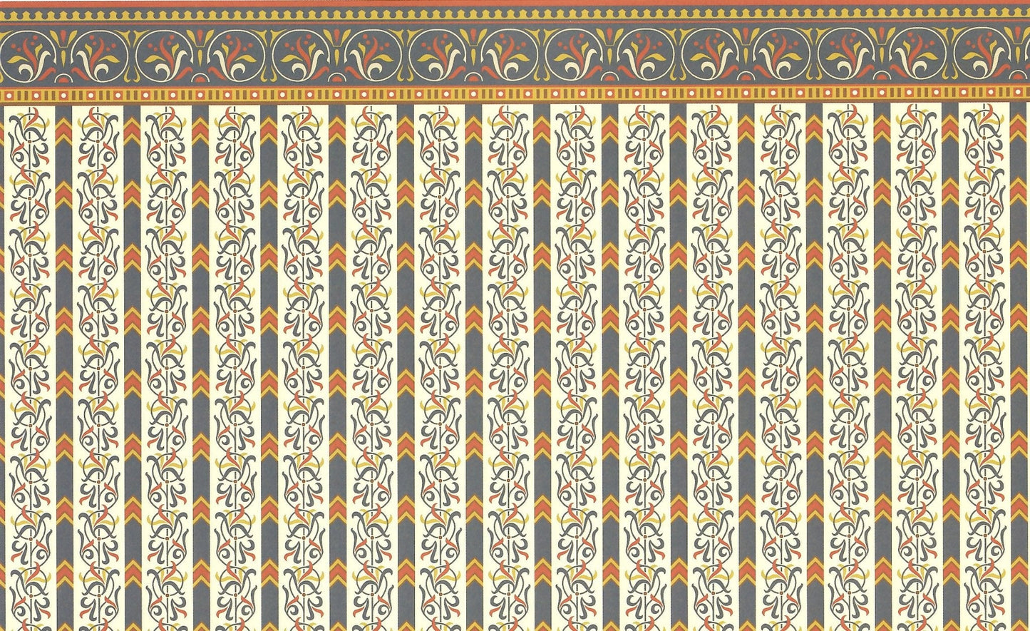 Dollhouse Miniature Wallpaper Brodnax "Renaissance" Blue Cream Gold Red 1:12 Scale - Miniature Crush