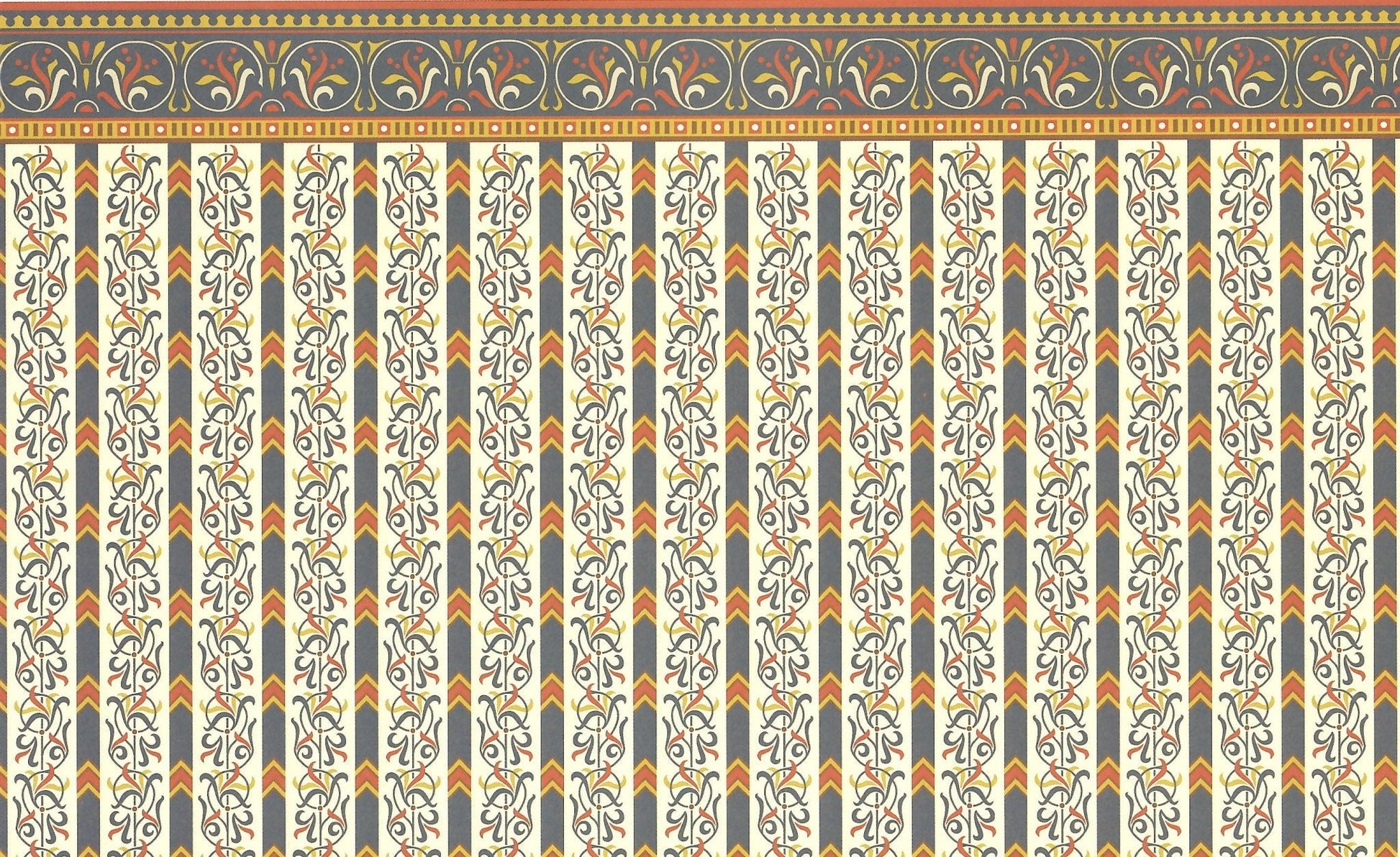 Dollhouse Miniature Wallpaper Brodnax "Renaissance" Blue Cream Gold Red 1:12 Scale - Miniature Crush
