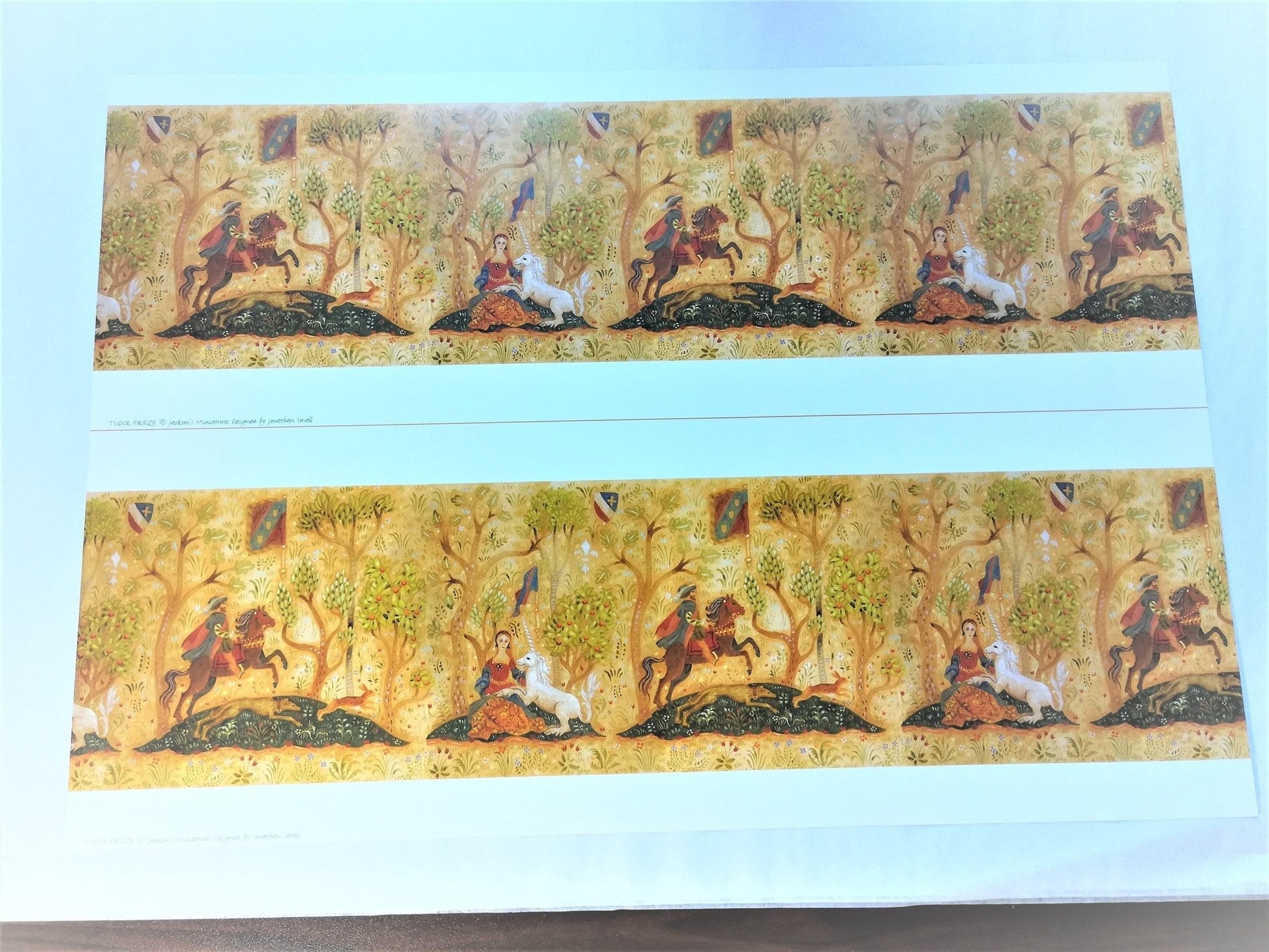 Dollhouse Miniature Wallpaper Tudor Style Frieze 1:12 Scale Unicorn Horse Trees - Miniature Crush