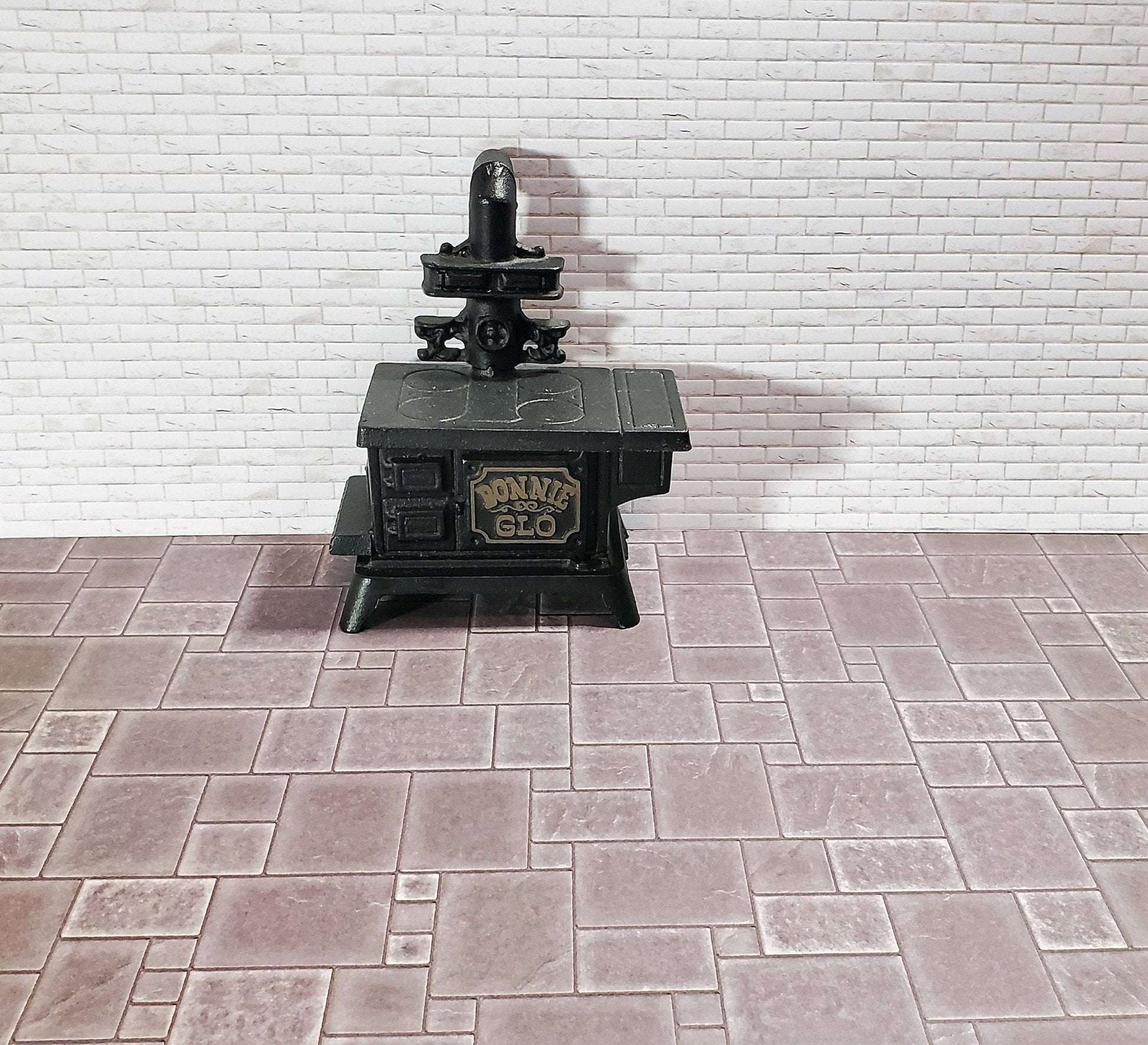 Dollhouse Miniature White Brick Weathered Aged Embossed Card 1:12 Scale Wallpaper - Miniature Crush