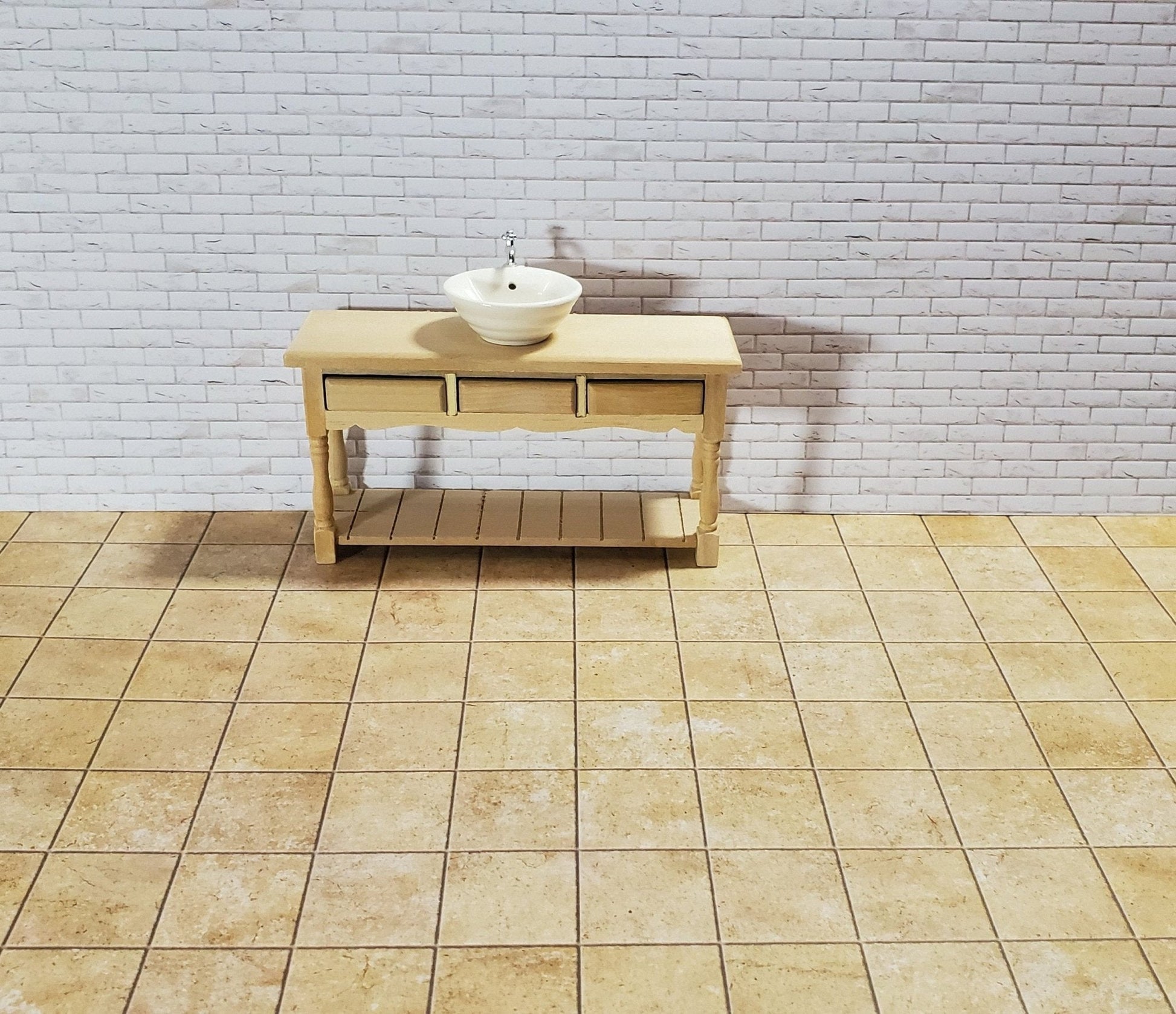 Dollhouse Miniature White Brick Weathered Aged Embossed Card 1:12 Scale Wallpaper - Miniature Crush