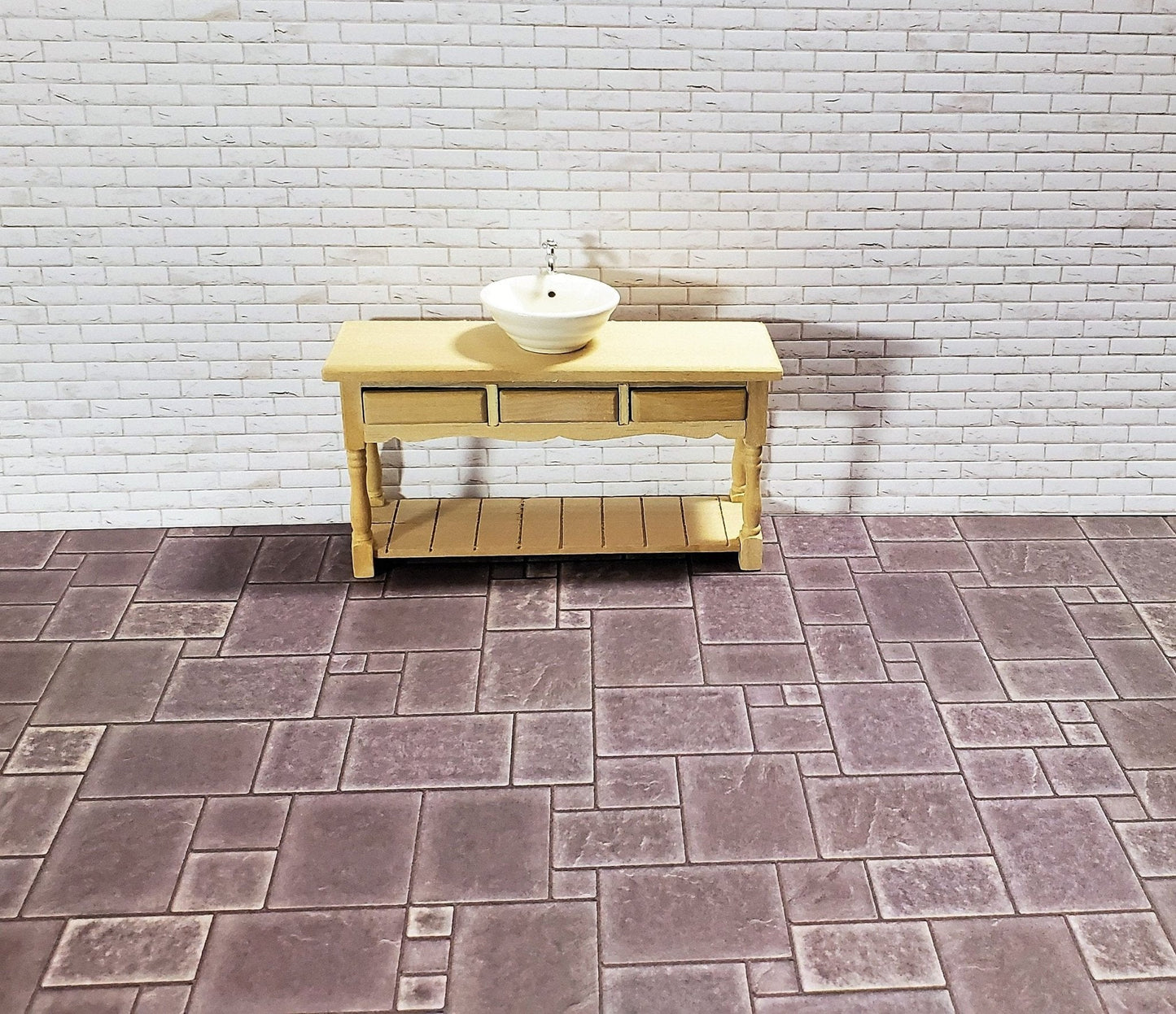Dollhouse Miniature White Brick Weathered Aged Embossed Card 1:12 Scale Wallpaper - Miniature Crush