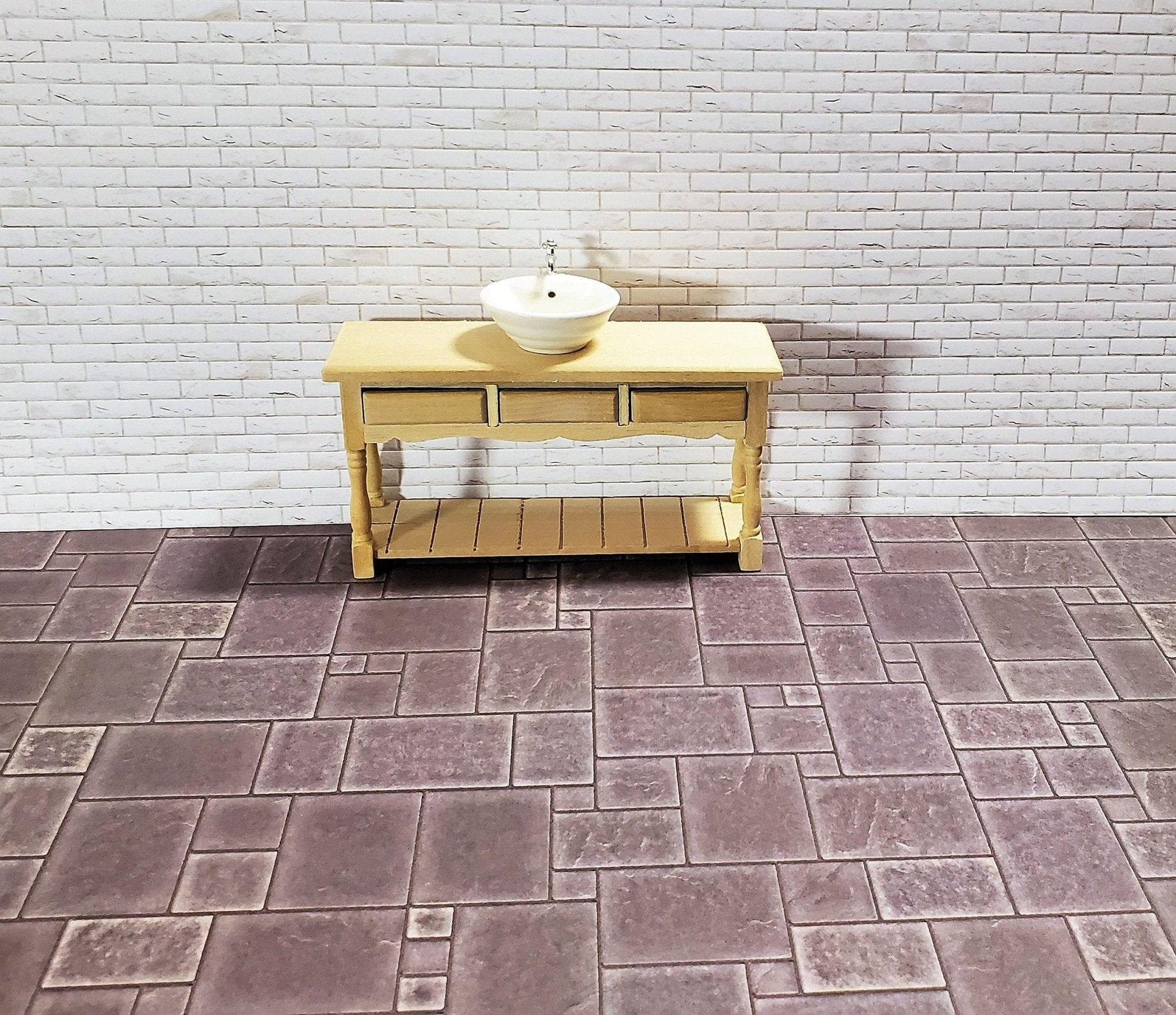Dollhouse Miniature White Brick Weathered Aged Embossed Card 1:12 Scale Wallpaper - Miniature Crush