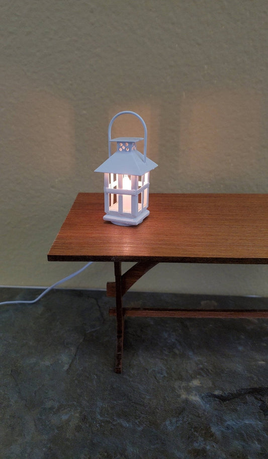 Dollhouse Miniature White Lantern Light Candle 12 Volt with Plug 1:12 Scale Lighting - Miniature Crush