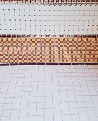 Dollhouse Miniature White Square Tile Embossed Glossy Card 1:12 Scale Light Grout - Miniature Crush