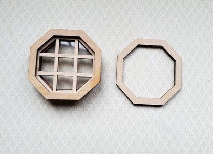 Dollhouse Miniature Window Octagon Small Wood with Acrylic 1:12 Scale - Miniature Crush