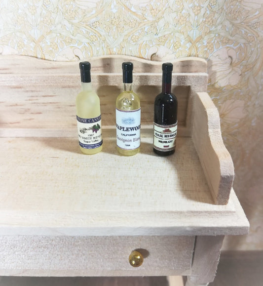 Dollhouse Miniature Wine Bottles x3 White & Red Merlot 1:12 Scale Kitchen Food - Miniature Crush