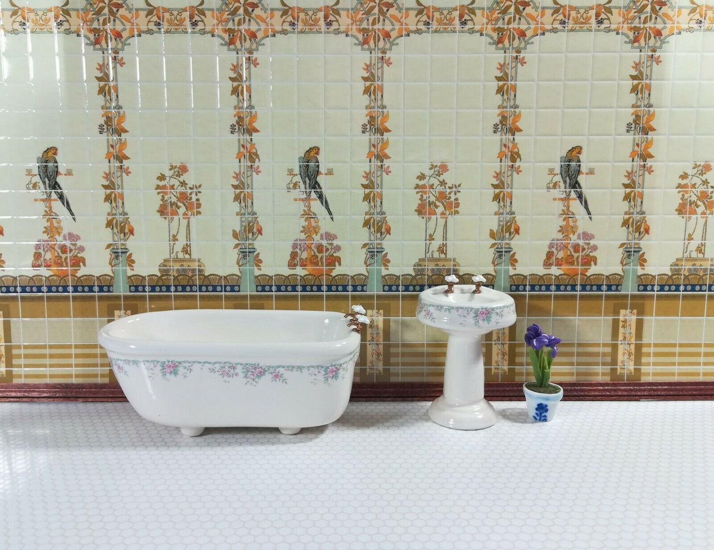 Dollhouse Miniature Yellow Parrot Wall Tiles Embossed 1:12 Scale by World Model - Miniature Crush