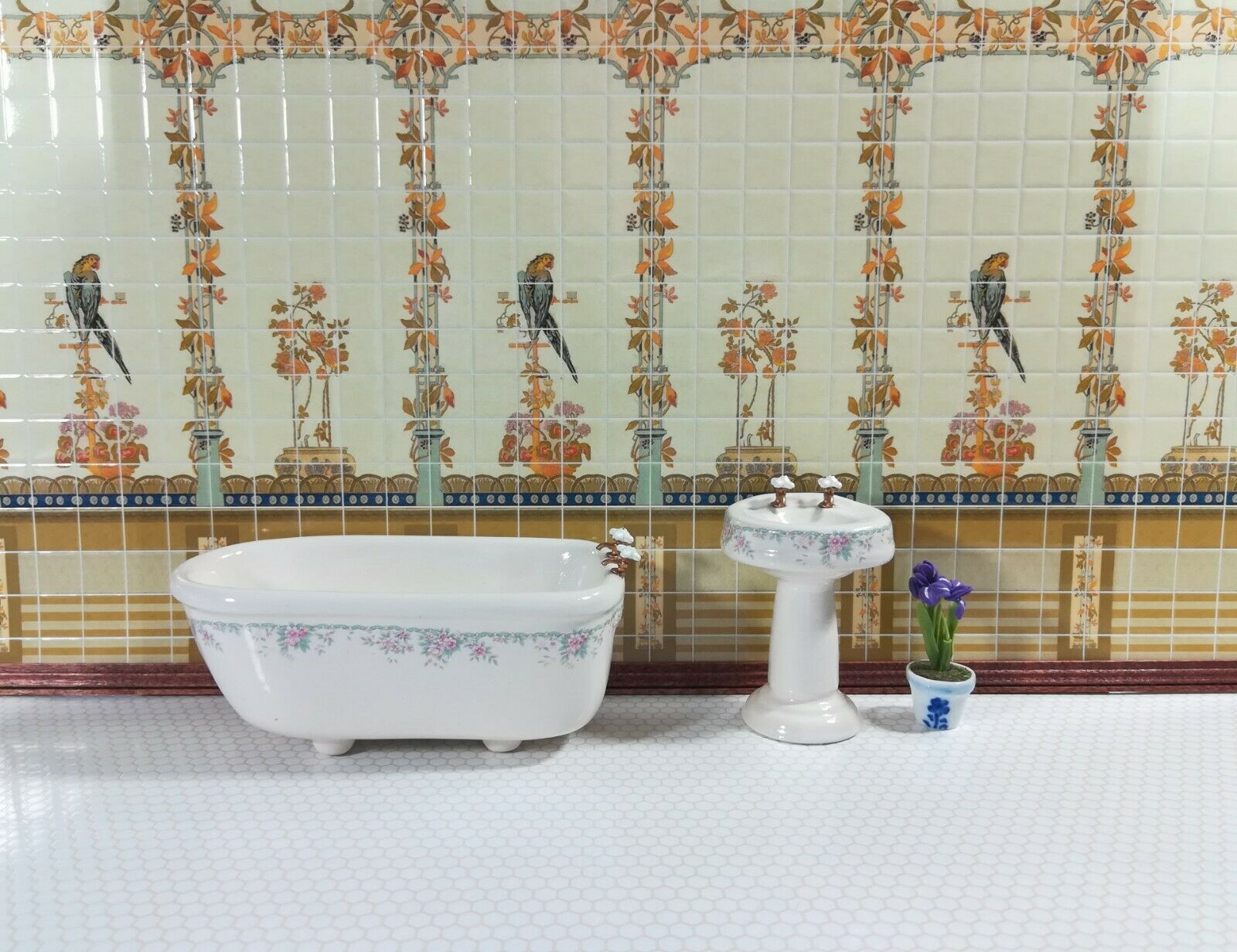 Dollhouse Miniature Yellow Parrot Wall Tiles Embossed 1:12 Scale by World Model - Miniature Crush