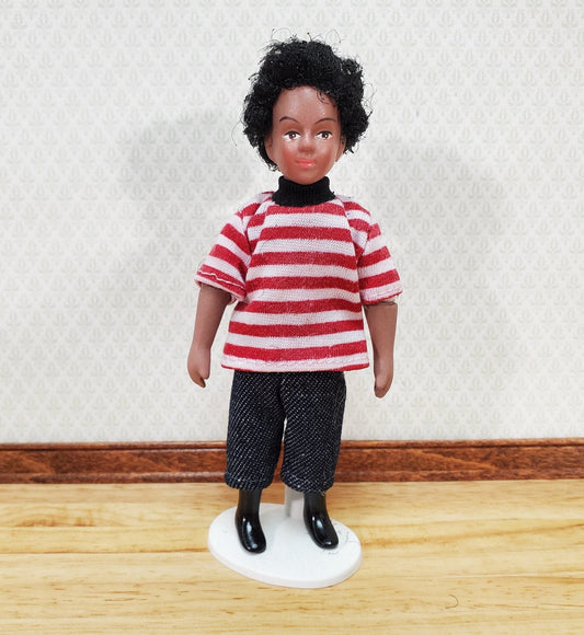 Dollhouse Modern Boy Black Brown Doll Male Son Brother Porcelain Poseable 1:12 Scale Miniature - Miniature Crush