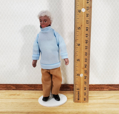 Dollhouse Modern Grandpa Black Brown Doll Grandfather Male Porcelain Poseable 1:12 Scale Miniature - Miniature Crush