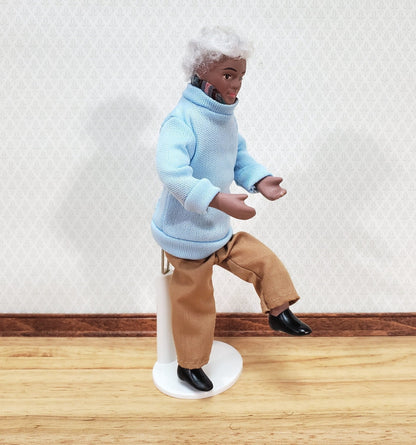 Dollhouse Modern Grandpa Black Brown Doll Grandfather Male Porcelain Poseable 1:12 Scale Miniature - Miniature Crush
