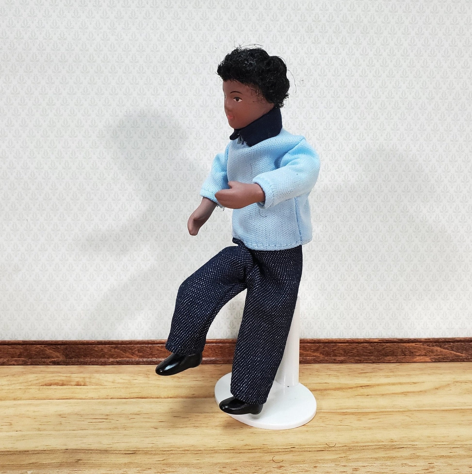 Dollhouse Modern Man Black Brown Doll Dad Father Male Porcelain Poseable 1:12 Scale Miniature - Miniature Crush