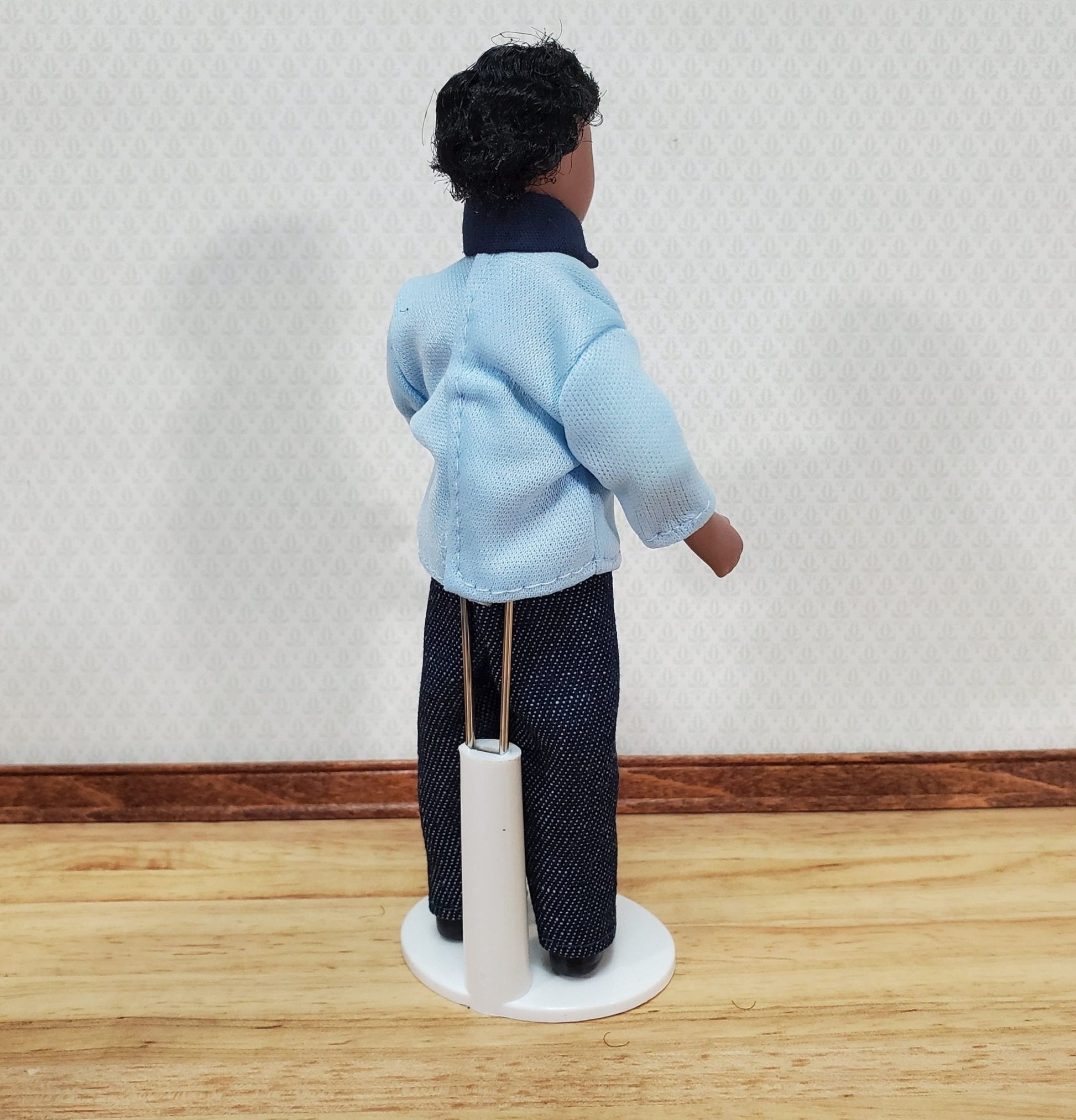 Dollhouse Modern Man Black Brown Doll Dad Father Male Porcelain Poseable 1:12 Scale Miniature - Miniature Crush