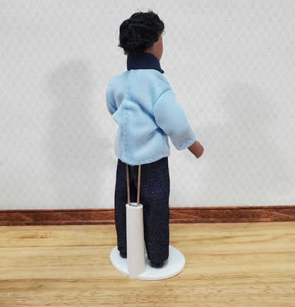 Dollhouse Modern Man Black Brown Doll Dad Father Male Porcelain Poseable 1:12 Scale Miniature - Miniature Crush