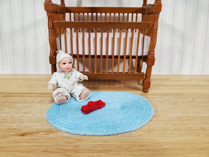 Dollhouse Oval Rug Blue Yarn Small 1:12 Scale Miniature Nursery - Miniature Crush