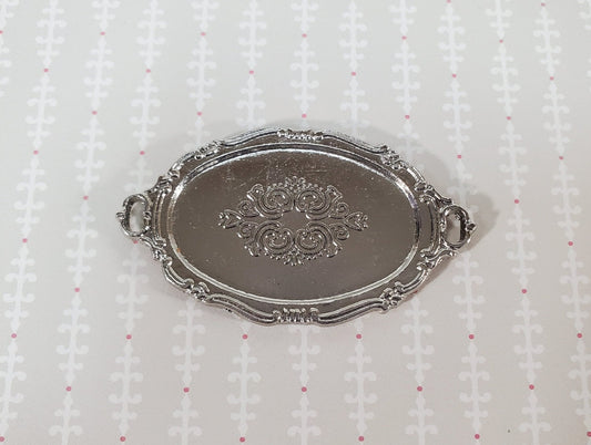 Dollhouse Oval Silver Tray Platter with Handles Large 1:12 Scale Miniature Accessory - Miniature Crush