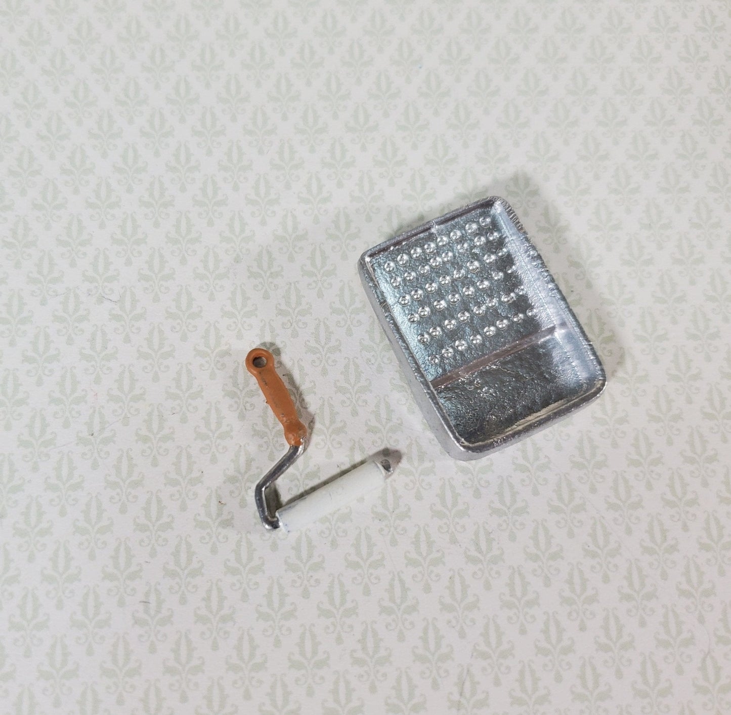 Dollhouse Paint Roller & Painting Pan 1:12 Scale Miniature Painted Metal - Miniature Crush