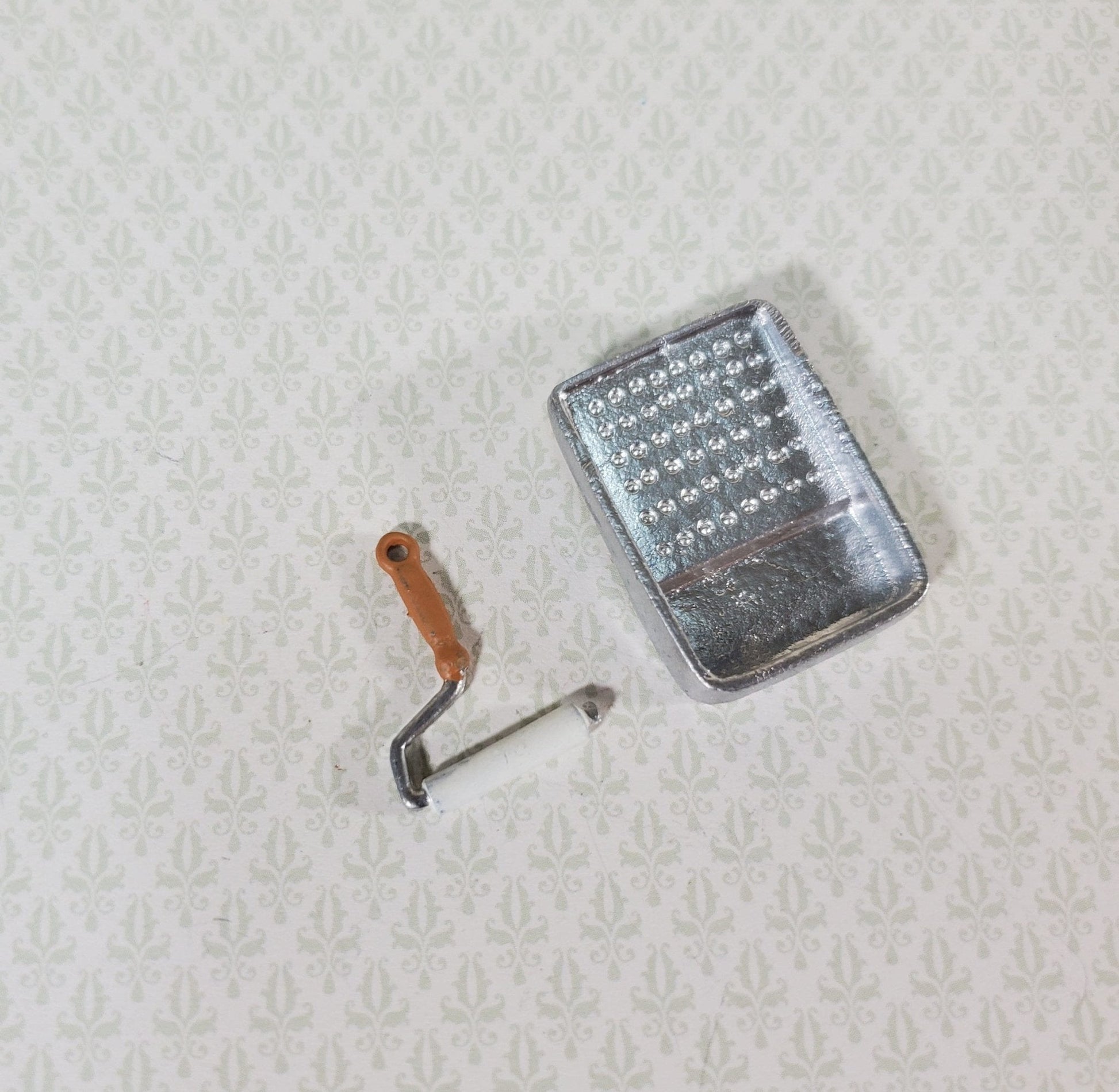 Dollhouse Paint Roller & Painting Pan 1:12 Scale Miniature Painted Metal - Miniature Crush