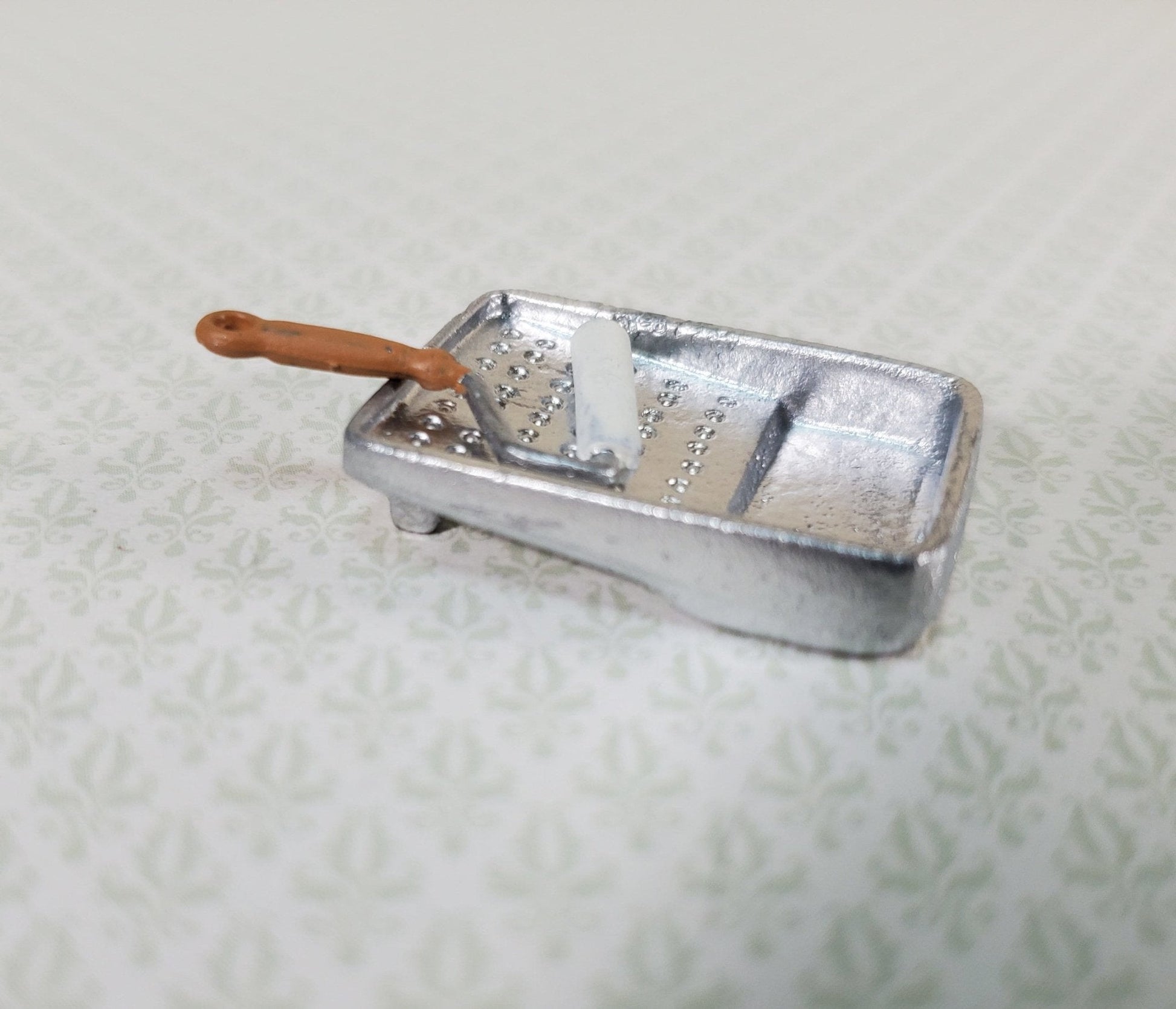 Dollhouse Paint Roller & Painting Pan 1:12 Scale Miniature Painted Metal - Miniature Crush