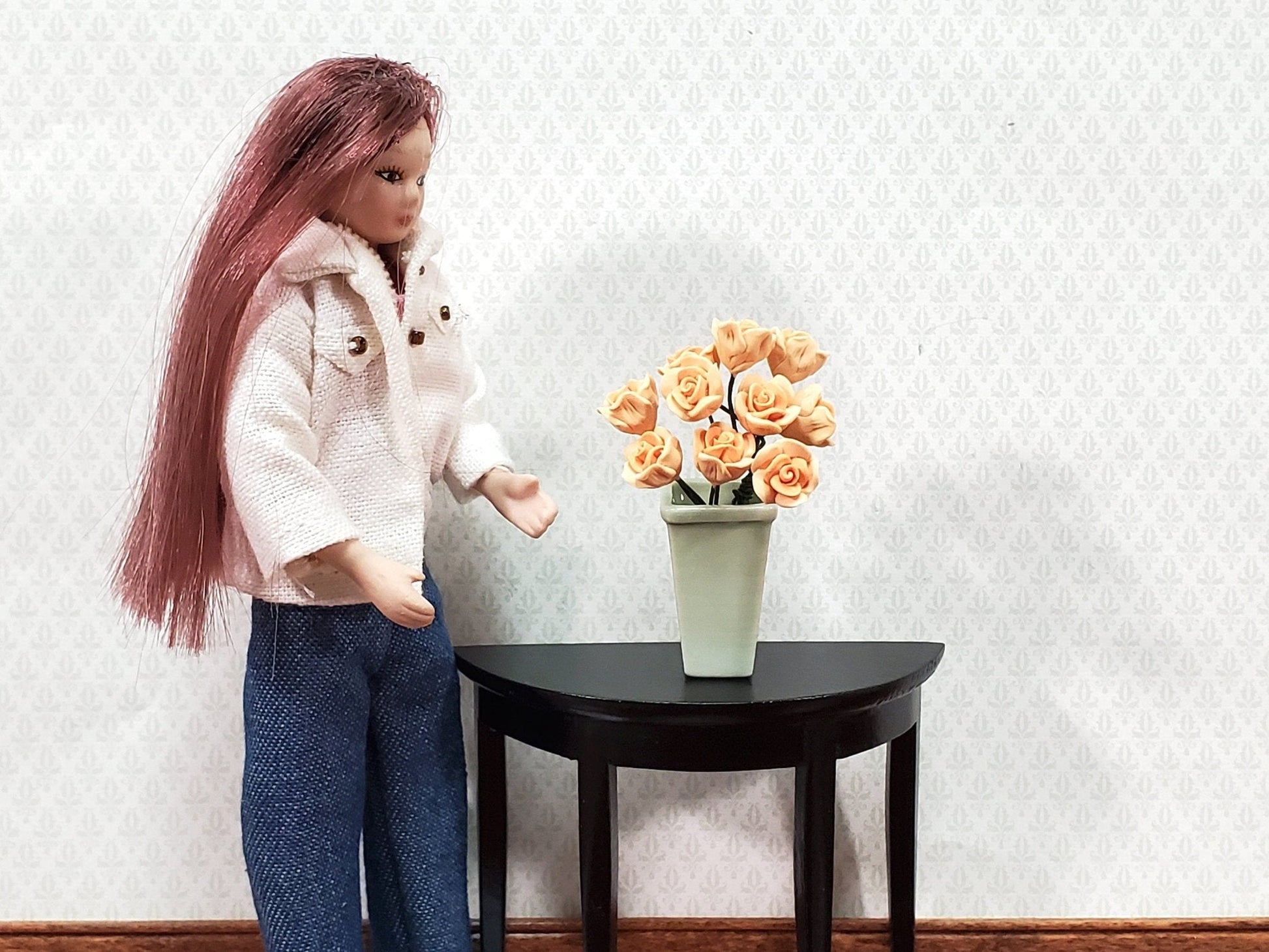 Dollhouse Peach Roses Flowers Set of 10 with Stems 1:12 Scale Miniature Garden - Miniature Crush