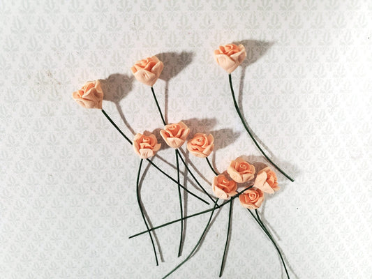 Dollhouse Peach Roses Flowers Set of 10 with Stems 1:12 Scale Miniature Garden - Miniature Crush