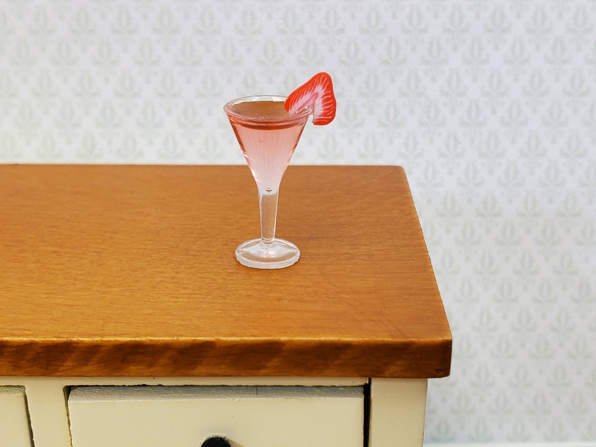 Dollhouse Pink Cocktail Drink with Strawberry Slice 1:12 Scale Miniature Food - Miniature Crush