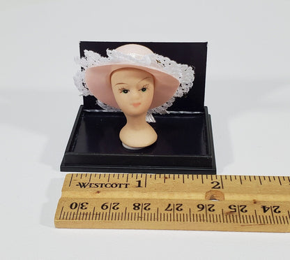 Dollhouse Pink Hat on Hat Stand Mannequin Head by Reutter 1:12 Scale Miniature Accessories - Miniature Crush