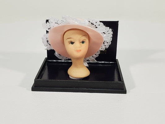 Dollhouse Pink Hat on Hat Stand Mannequin Head by Reutter 1:12 Scale Miniature Accessories - Miniature Crush