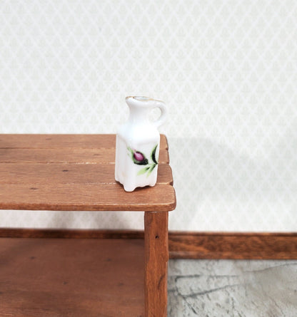 Dollhouse Pitcher with Handle White Floral with Gold Ceramic 1:12 Scale Miniature - Miniature Crush