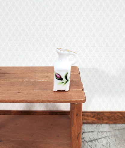Dollhouse Pitcher with Handle White Floral with Gold Ceramic 1:12 Scale Miniature - Miniature Crush