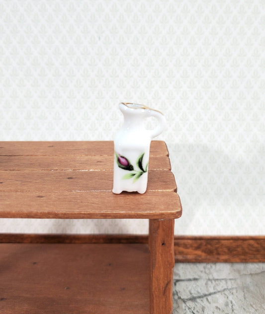 Dollhouse Pitcher with Handle White Floral with Gold Ceramic 1:12 Scale Miniature - Miniature Crush