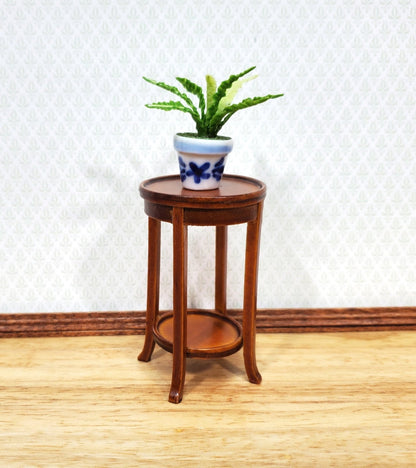 Dollhouse Plant Fern Stand Round Side Table Walnut Finish 1:12 Scale Furniture - Miniature Crush
