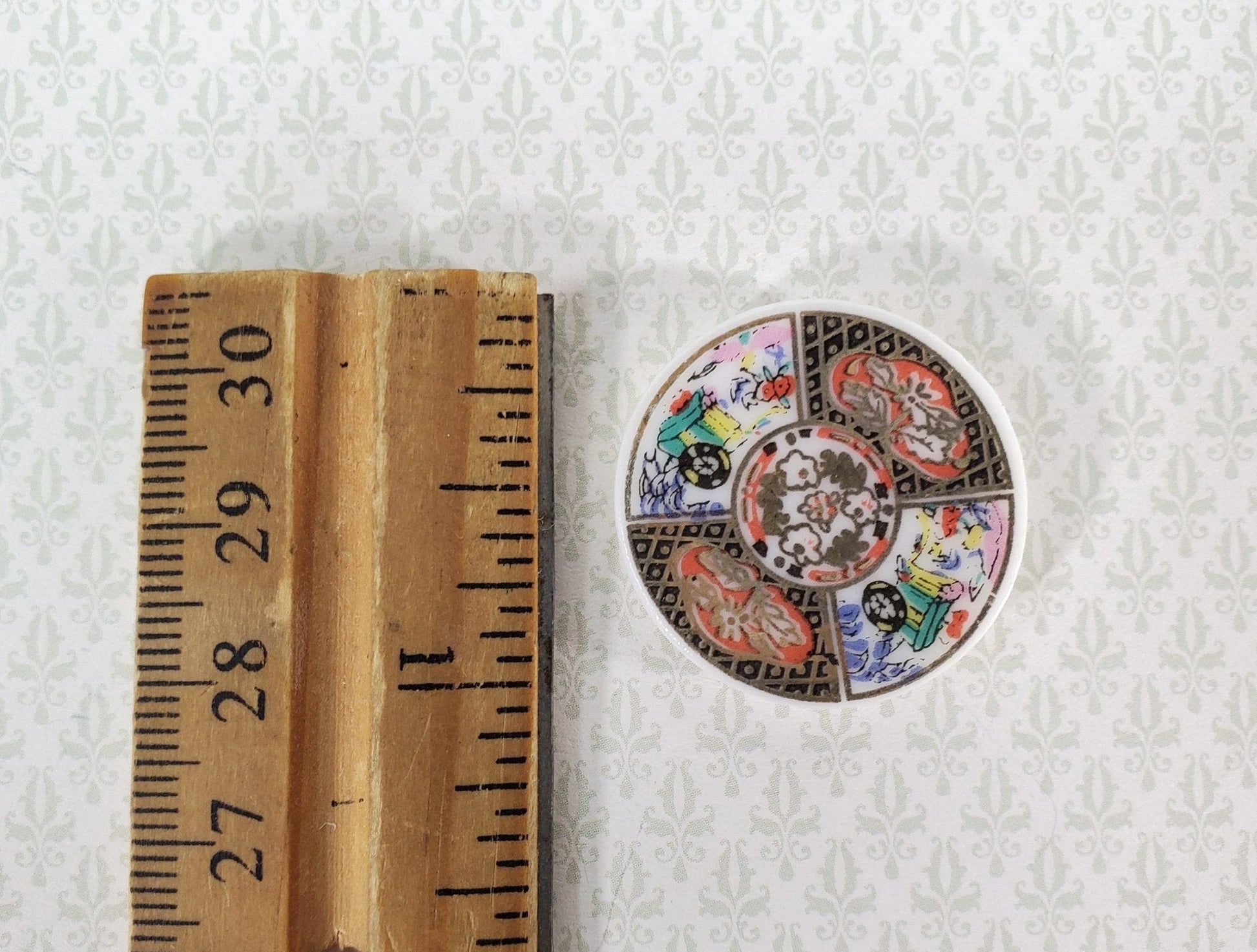 Dollhouse Plate Platter Ceramic Imari Style Colorful 1:12 Scale Miniature 1 1/16" - Miniature Crush