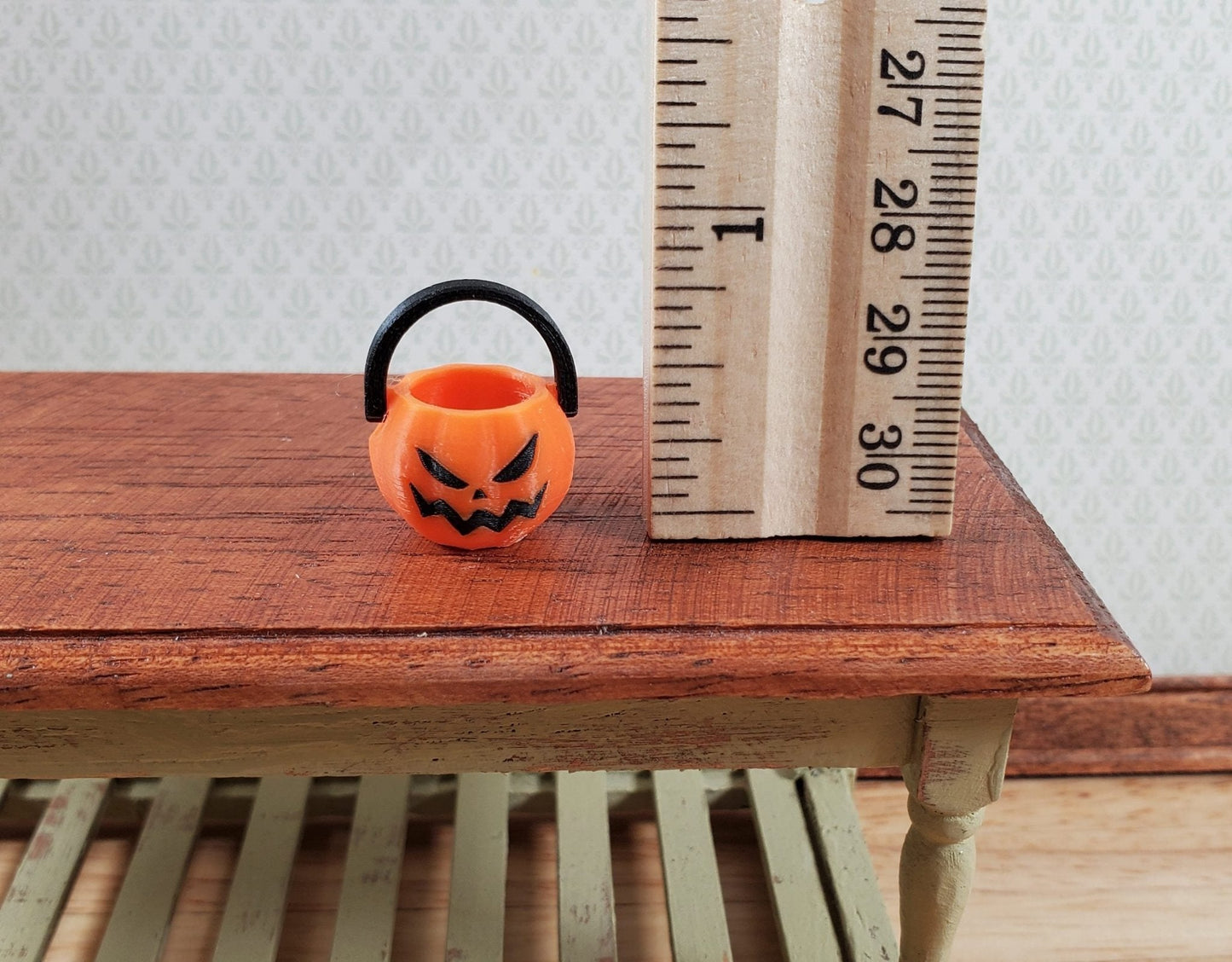 Dollhouse Pumpkin Candy Bucket for Halloween 1:12 Scale Miniature Jack O Lantern - Miniature Crush