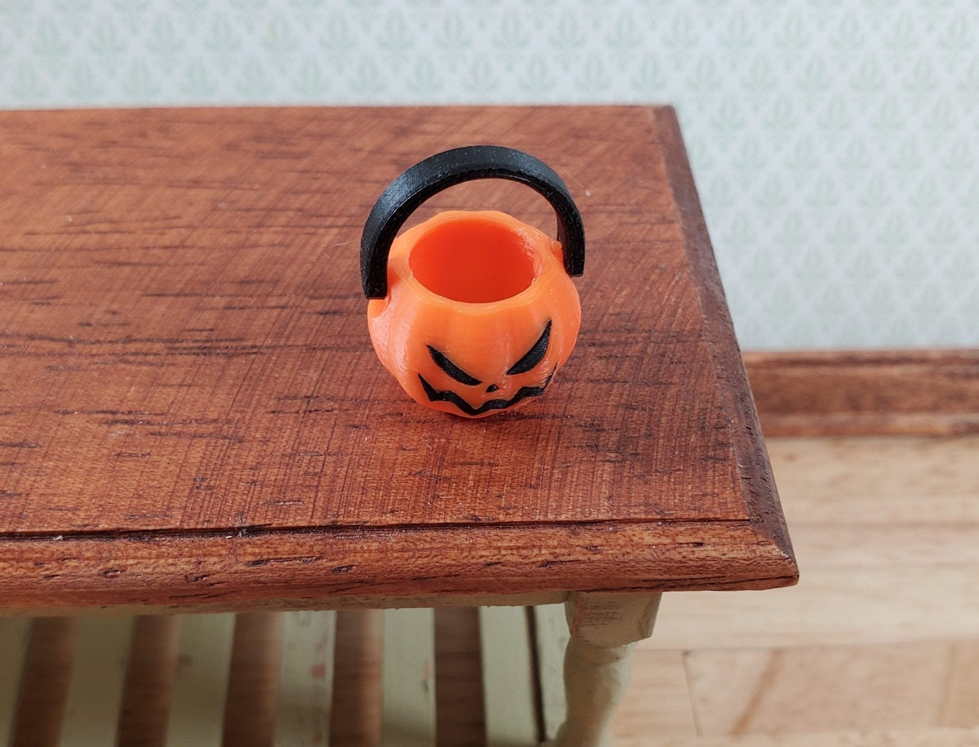 Dollhouse Pumpkin Candy Bucket for Halloween 1:12 Scale Miniature Jack O Lantern - Miniature Crush