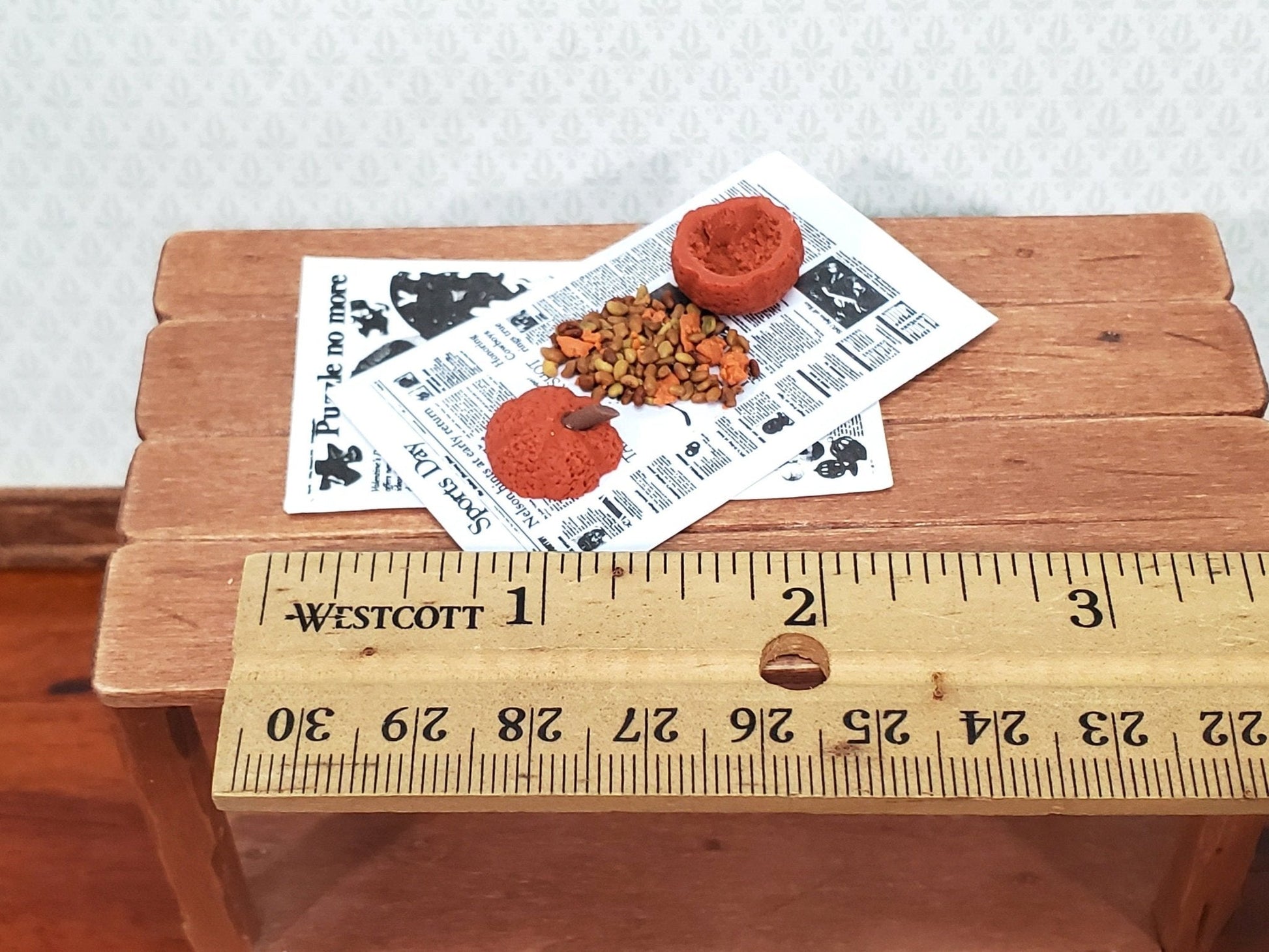 Dollhouse Pumpkin Carving Set Newspaper 1:12 Scale Miniatures Halloween Decor - Miniature Crush