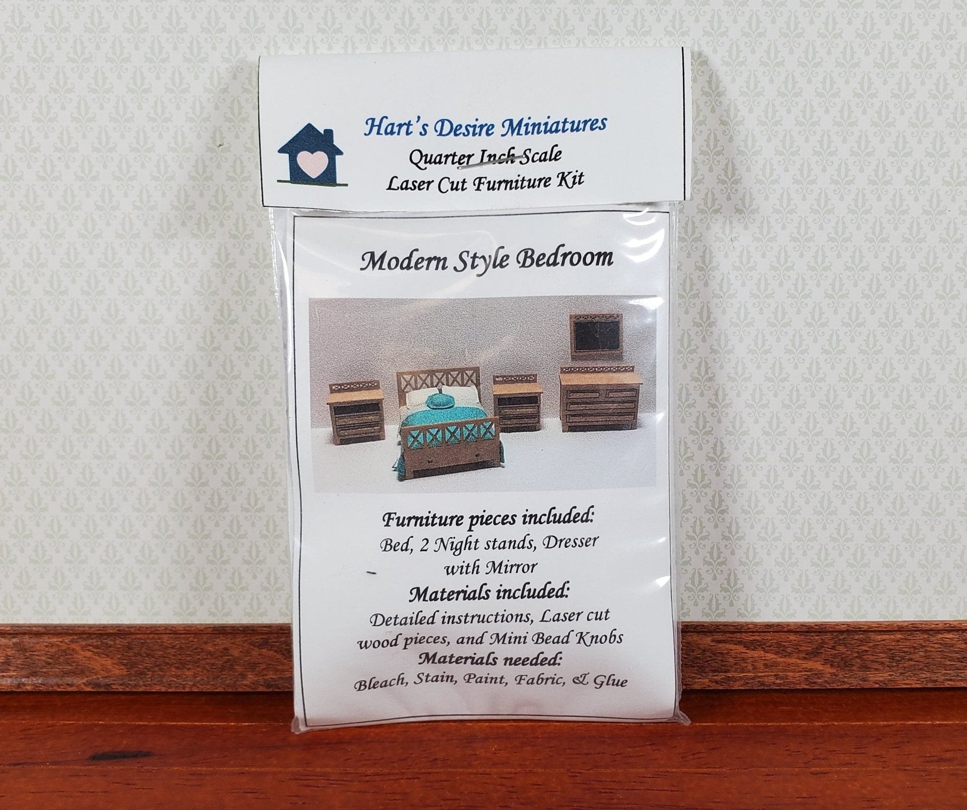 Dollhouse Quarter Scale Furniture KIT DIY Modern Style Bedroom Bed Dressers 1:48 - Miniature Crush