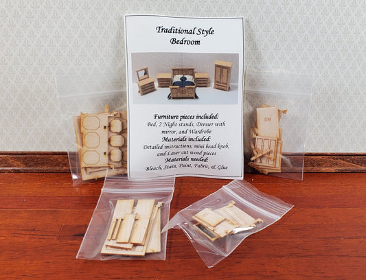 Dollhouse Quarter Scale Furniture KIT DIY Traditional Bedroom Bed Dresser 1:48 - Miniature Crush