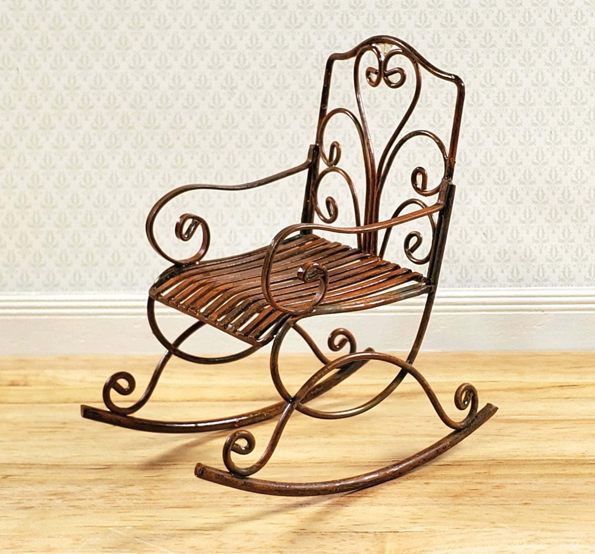 Dollhouse Rocking Chair for Patio Distressed Metal 1:12 Scale Fairy ...