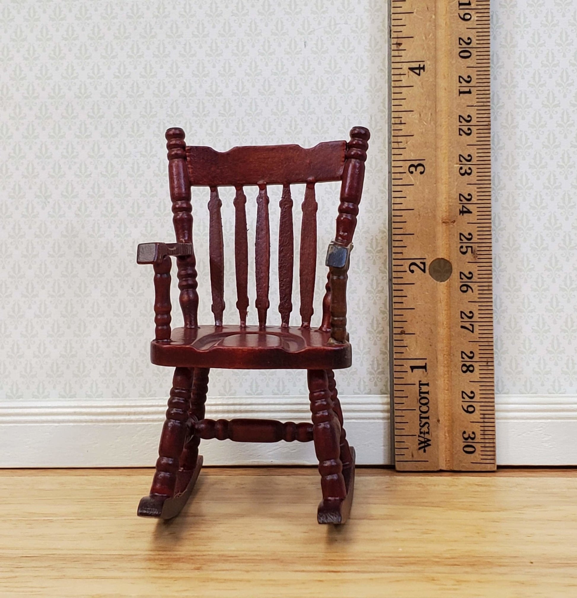 Dollhouse Rocking Chair Mahogany Finish Wood 1:12 Scale Miniature Furniture - Miniature Crush