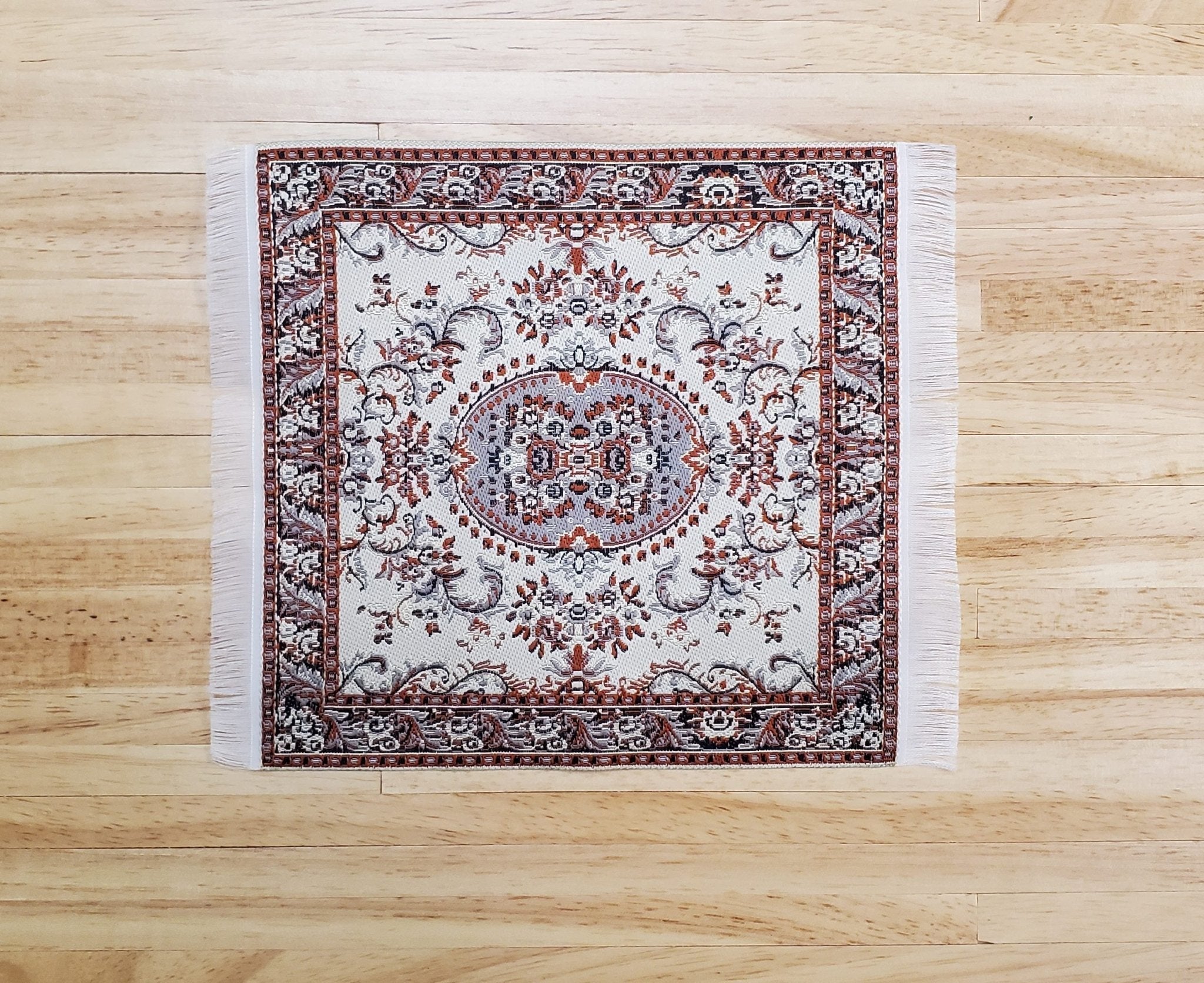 Dollhouse Rug Fabric Square Persian Style Beige Rust 1:12 Scale ...